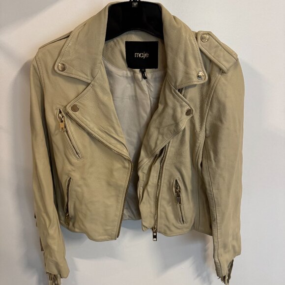 Maje Bexol Fringe Sleeve Leather Jacket (US size: small) - Picture 2 of 4